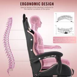 NESTLUNE Pink&Black Gaming Chair with Cat Ears Height Adjustable in Black - Size: 100 cm x 100 cm - thumbnail 4