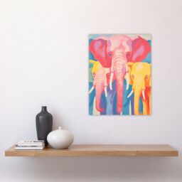 "Artery8 Pink Elephant & Family Red Yellow Blue Soft Pastel Screenprint Unframed Wall Art Print Poster Home Decor Premium - Size: W12"" x H16""" - thumbnail 4