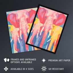 "Artery8 Pink Elephant & Family Red Yellow Blue Soft Pastel Screenprint Unframed Wall Art Print Poster Home Decor Premium - Size: W12"" x H16""" - thumbnail 2