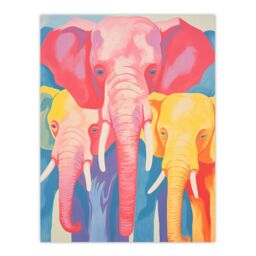 "Artery8 Pink Elephant & Family Red Yellow Blue Soft Pastel Screenprint Unframed Wall Art Print Poster Home Decor Premium - Size: W12"" x H16""" - thumbnail 1