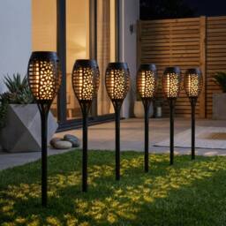 Garden Greatness 6 Pack Solar Flame Stake Lights in Black - Size: 1 Pack - thumbnail 1