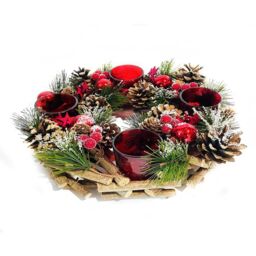 mysmartbuy Festive Candleholder Centrepiece with 4 LED Candles Frosted Christmas in Red - thumbnail 3