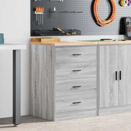 Berkfield Home Garage Storage Cabinet Grey Sonoma 60x51x85 cm Solid Wood Pine - Size: 60 x 51 x 85 cm - thumbnail 3