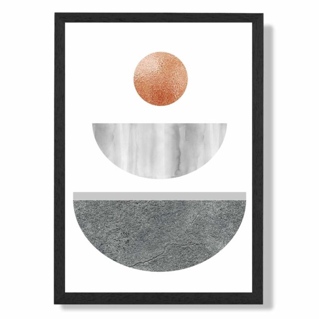 ARTZE Grey & Copper Circles Mid Century Geometric Framed Print SIZE: A4 with Black Frame - Size: A3 - image 1