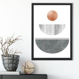 ARTZE Grey & Copper Circles Mid Century Geometric Framed Print SIZE: A4 with Black Frame - Size: A3 - thumbnail 2