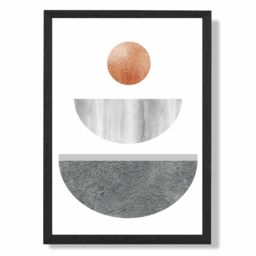 ARTZE Grey & Copper Circles Mid Century Geometric Framed Print SIZE: A4 with Black Frame - Size: A3 - thumbnail 1
