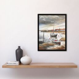 "Artery8 Fishing Boats English Coastal East Yorkshire Framed Art Print in Brown - Size: W12"" x H16""" - thumbnail 4
