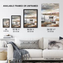 "Artery8 Fishing Boats English Coastal East Yorkshire Framed Art Print in Brown - Size: W12"" x H16""" - thumbnail 3