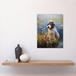 "Artery8 Bearded Collie Wearing Hat Claude Monet Style Dog Oil Painting Unframed Wall Art Print Poster Home Decor Premium - Size: W12"" x H16""" - thumbnail 4