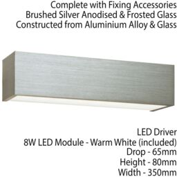 Loops LED Box Wall Light Warm White Brushed Aluminium & Frosted Glass Bedside Lamp - thumbnail 2