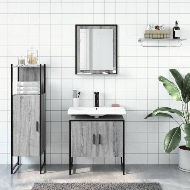 Berkfield Home Stylish 3 Piece Bathroom Cabinet Set Grey Sonoma Engineered Wood - image 1