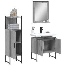 Berkfield Home Stylish 3 Piece Bathroom Cabinet Set Grey Sonoma Engineered Wood - thumbnail 4