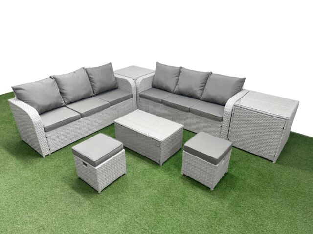 Fimous Outdoor Garden Furniture Sets 8 Seater Wicker Rattan Furniture Sofa Sets w/ Rectangular Coffee Table high Back Lounge Sofa Stools 2 Side Table - image 1