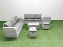 Fimous Outdoor Garden Furniture Sets 8 Seater Wicker Rattan Furniture Sofa Sets w/ Rectangular Coffee Table high Back Lounge Sofa Stools 2 Side Table - thumbnail 2