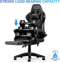 Gartistgo Ergonomic Gaming Chair with Lumbar Cushion & Footrest in Black - thumbnail 4