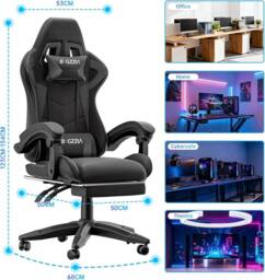 Gartistgo Ergonomic Gaming Chair with Lumbar Cushion & Footrest in Black - thumbnail 2