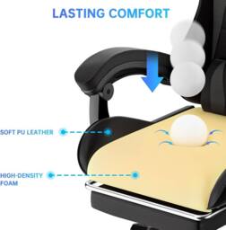 Gartistgo Ergonomic Gaming Chair with Lumbar Cushion & Footrest in Black - thumbnail 5