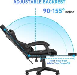 Gartistgo Ergonomic Gaming Chair with Lumbar Cushion & Footrest in Black - thumbnail 3