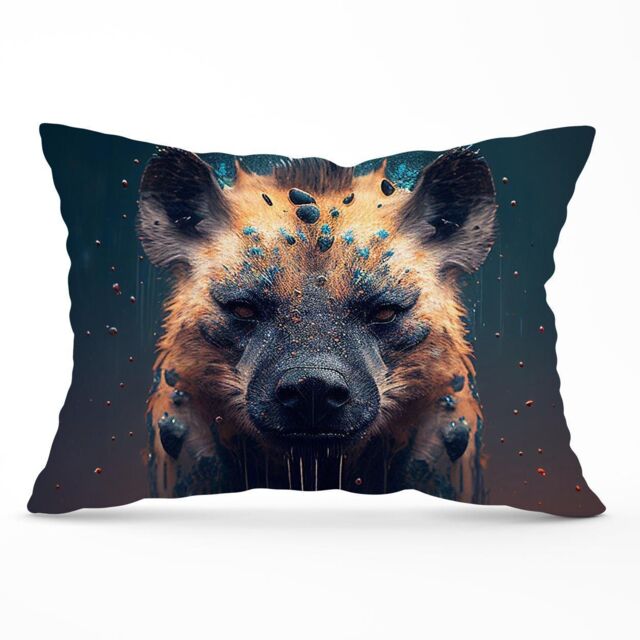 Warren Reed - Designer Hyena Face Splashart Dark Background Cushions in Brown - Size: 60 cm x 60 cm - image 1