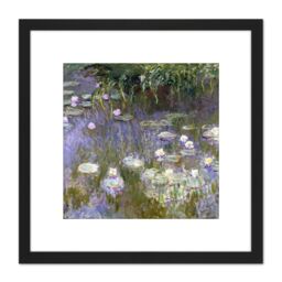 Artery8 Claude Monet Water Lilies Painting 8X8 Inch Square Wooden Framed Wall Art Print Picture with Mount in Black - thumbnail 1