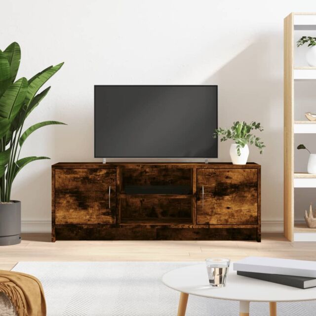 Berkfield Home TV Cabinet Smoked Oak 102x30x37.5 cm Engineered Wood in Brown - image 1