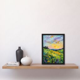 "Artery8 Lavender Daffodil Meadow Sunset Oil Painting Framed Art Print in Green - Size: W12"" x H16""" - thumbnail 4
