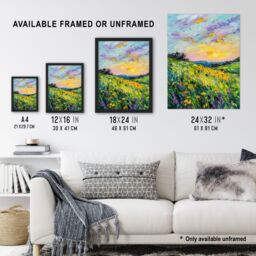 "Artery8 Lavender Daffodil Meadow Sunset Oil Painting Framed Art Print in Green - Size: W12"" x H16""" - thumbnail 3