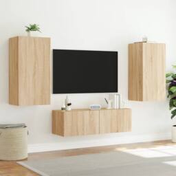 Berkfield Home TV Wall Cabinet with LED Lights Sonoma Oak 40.5x35x80 cm in Brown - thumbnail 5