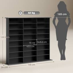HOMCOM DVD Storage Unit, Media Storage Shelf with 24 Compartments, Black - thumbnail 3