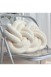 Living and Home 2Pcs Unique Knot Design Throw Pillows for Home Decor in Cream - thumbnail 4