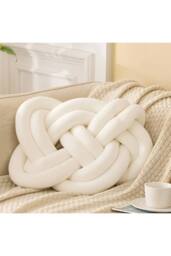 Living and Home 2Pcs Unique Knot Design Throw Pillows for Home Decor in Cream - thumbnail 3