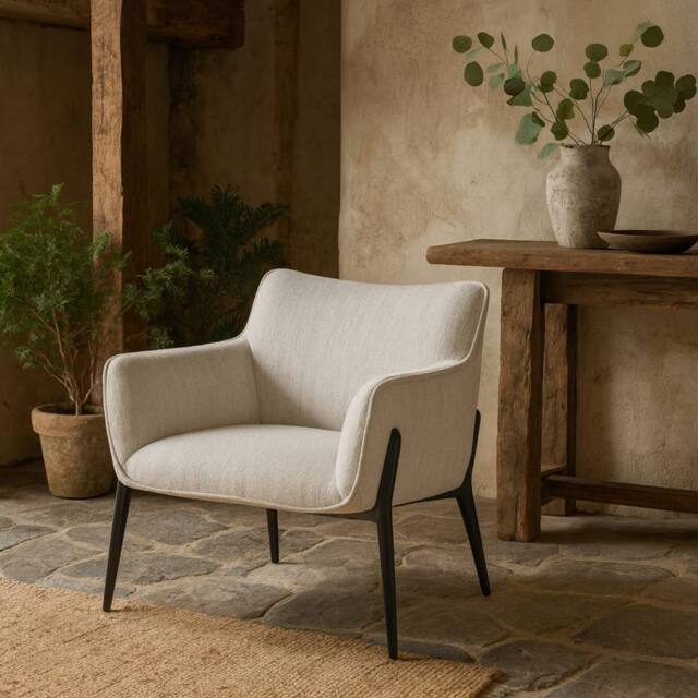 Wyld Haus Nashville White Upholstered Accent Armchair Black Metal Legs - image 1