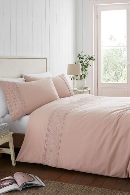 Catherine Lansfield 'Broderie Anglaise' Duvet Cover Set in Pink - Size: Super King - image 1