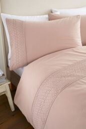 Catherine Lansfield 'Broderie Anglaise' Duvet Cover Set in Pink - Size: Super King - thumbnail 2