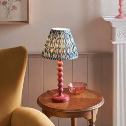 Netlighting Higgledy Gloss Pink Table Lamp Blue Fabric Ripple Shade 25cm E14 - thumbnail 2