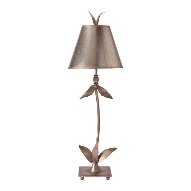 Loops Table Lamp Silver Leaf Column Tapered Shade Finial Silver Leaf LED E27 60W in Metallics
