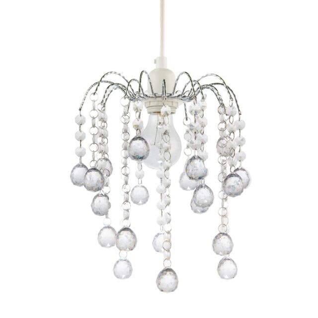 Happy Homewares Chic Waterfall Pendant Light Shade with Clear Acrylic Balls & Beads in Silver - image 1