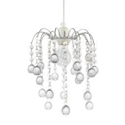 Happy Homewares Chic Waterfall Pendant Light Shade with Clear Acrylic Balls & Beads in Silver