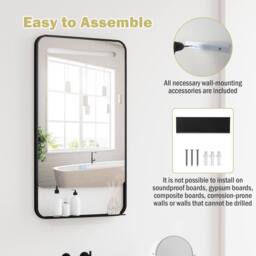 Gymax 88 x 50 cm Bathroom Mirror Aluminum Vanity Mirror With LED & Shelf in Black - thumbnail 6