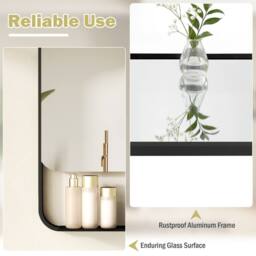 Gymax 88 x 50 cm Bathroom Mirror Aluminum Vanity Mirror With LED & Shelf in Black - thumbnail 5