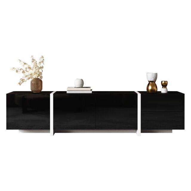 Matteo Black & White High-Gloss Modern TV Cabinet with LED Strip - image 1