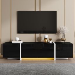 Matteo Black & White High-Gloss Modern TV Cabinet with LED Strip - thumbnail 4