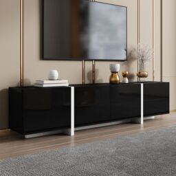Matteo Black & White High-Gloss Modern TV Cabinet with LED Strip - thumbnail 7