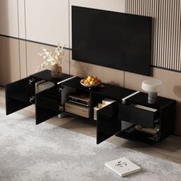 Matteo Black & White High-Gloss Modern TV Cabinet with LED Strip - thumbnail 6