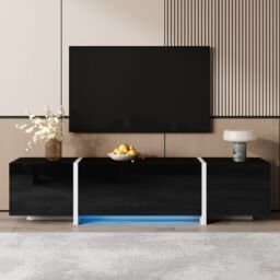 Matteo Black & White High-Gloss Modern TV Cabinet with LED Strip - thumbnail 2