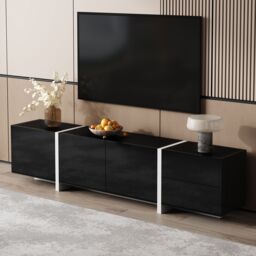 Matteo 170cm High-Gloss Black & White TV Cabinet with LED Lighting - thumbnail 4