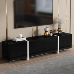 Matteo Black & White High-Gloss Modern TV Cabinet with LED Strip - thumbnail 8
