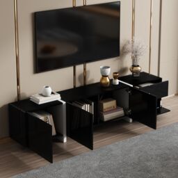 Matteo Black & White High-Gloss Modern TV Cabinet with LED Strip - thumbnail 9