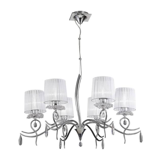 Netlighting Louise Ceiling Chandelier 6 Light E27 White Shades Chrome Crystal in Grey - image 1