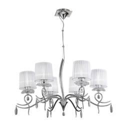 Netlighting Louise Ceiling Chandelier 6 Light E27 White Shades Chrome Crystal in Grey